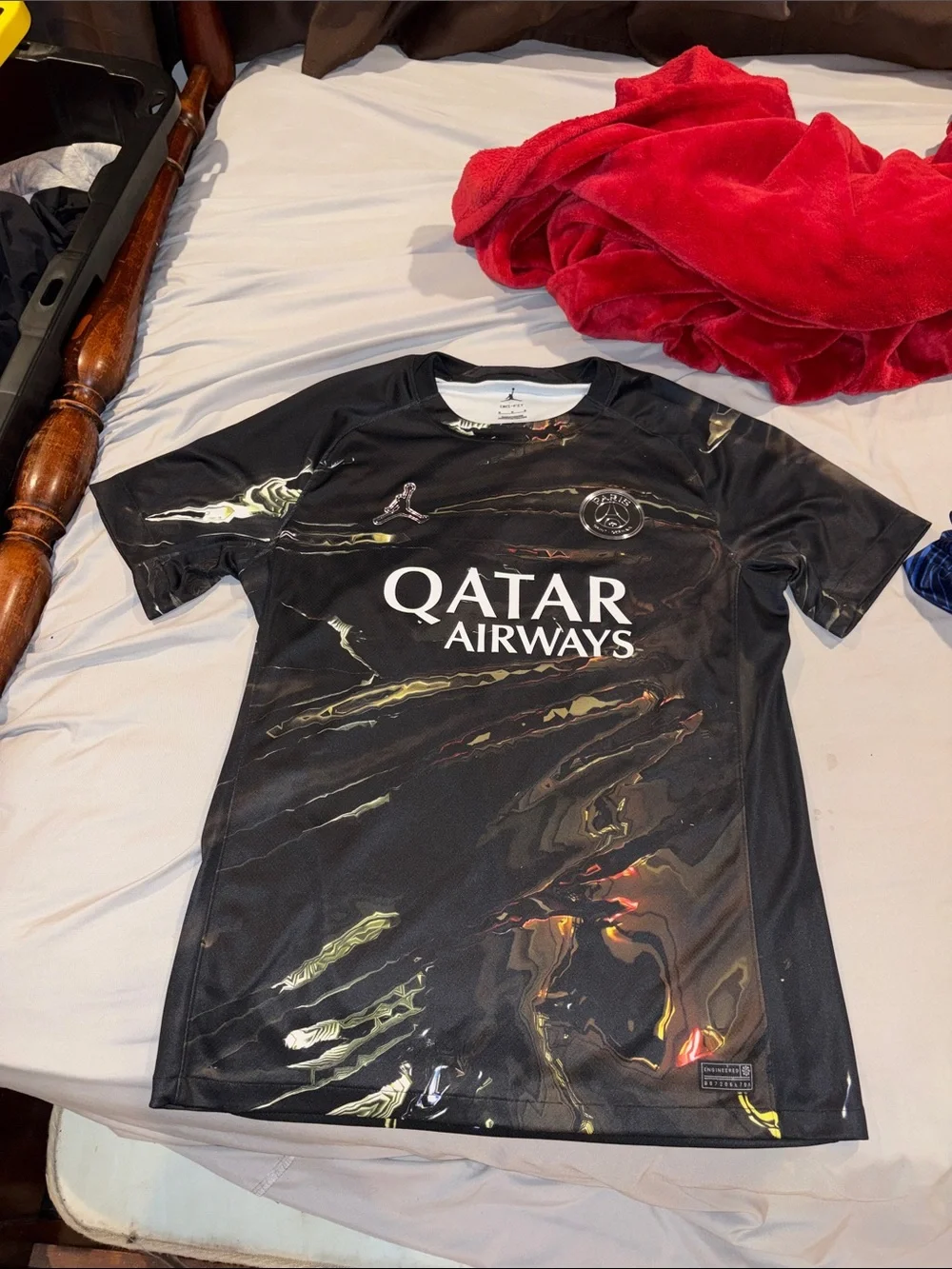 Jordan Black PSG Qatar Airways Men's Football Jersey with Gold Accent